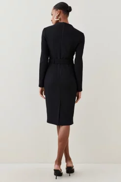 New 💯 Karen Millen Scuba Crepe Belted Midi Pencil 👗 Dress 🎁 -Occasionwear Popular Store bkk05510 black xl 4