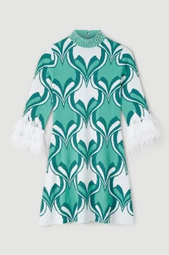 Best Pirce 👏 Karen Millen Feather Hem Abstract Print Knit Mini 👗 Dress - multi 🥰 -Occasionwear Popular Store bkk05513 multi xl 3