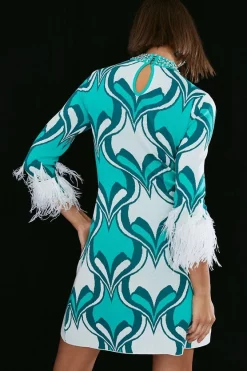 Best Pirce 👏 Karen Millen Feather Hem Abstract Print Knit Mini 👗 Dress - multi 🥰 -Occasionwear Popular Store bkk05513 multi xl 4