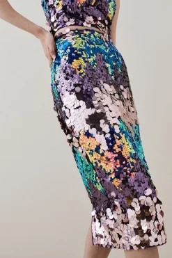 Coupon 🛒 Karen Millen Disc Sequin Zip Back Woven 👗 Skirt 🛒 -Occasionwear Popular Store bkk05514 multi xl 1