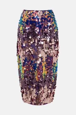 Coupon 🛒 Karen Millen Disc Sequin Zip Back Woven 👗 Skirt 🛒 -Occasionwear Popular Store bkk05514 multi xl 3