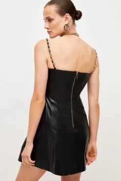 Deals 🛒 Karen Millen Leather Chain Corset A Line Mini 👗 Dress 🌟 -Occasionwear Popular Store bkk05516 black xl 2