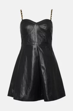 Deals 🛒 Karen Millen Leather Chain Corset A Line Mini 👗 Dress 🌟 -Occasionwear Popular Store bkk05516 black xl 3