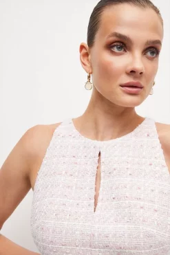 Outlet 🤩 Karen Millen Sparkle Tweed Feather Hem Midi 👗 Dress 💯 -Occasionwear Popular Store bkk05518 blush xl 1