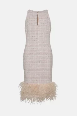 Outlet 🤩 Karen Millen Sparkle Tweed Feather Hem Midi 👗 Dress 💯 -Occasionwear Popular Store bkk05518 blush xl 3
