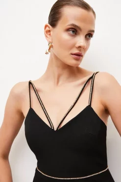 Best deal 🤩 Karen Millen Diamante Strap Cut Out Midi 👗 Dress 🌟 -Occasionwear Popular Store bkk05519 black xl 1