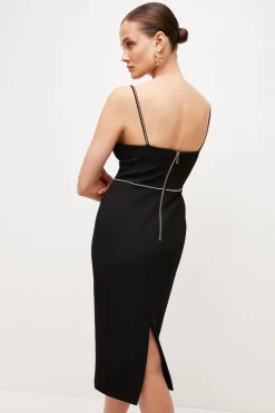 Best deal 🤩 Karen Millen Diamante Strap Cut Out Midi 👗 Dress 🌟 -Occasionwear Popular Store bkk05519 black xl 2