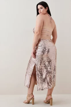 Promo 🔔 Karen Millen Plus Size Liquid Sequin Woven Halter 👗 Dress - rose gold ✔️ 10 Promo 🔔 Karen Millen Plus Size Liquid Sequin Woven Halter 👗 Dress - rose gold ✔️ -Occasionwear Popular Store bkk05525 rose20gold xl 2