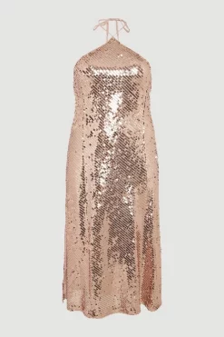 Promo 🔔 Karen Millen Plus Size Liquid Sequin Woven Halter 👗 Dress - rose gold ✔️ 11 Promo 🔔 Karen Millen Plus Size Liquid Sequin Woven Halter 👗 Dress - rose gold ✔️ -Occasionwear Popular Store bkk05525 rose20gold xl 3