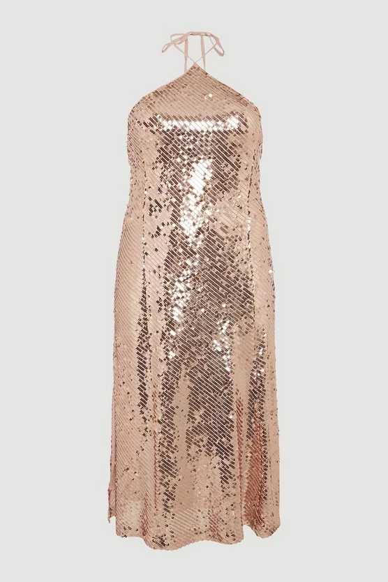 Promo 🔔 Karen Millen Plus Size Liquid Sequin Woven Halter 👗 Dress - rose gold ✔️ 6 Promo 🔔 Karen Millen Plus Size Liquid Sequin Woven Halter 👗 Dress - rose gold ✔️ - Image 4