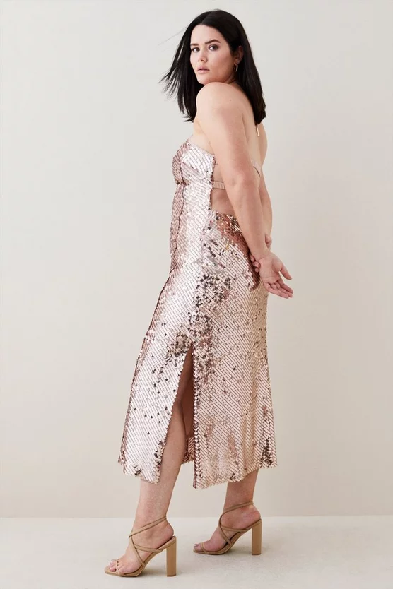 Promo 🔔 Karen Millen Plus Size Liquid Sequin Woven Halter 👗 Dress - rose gold ✔️ 7 Promo 🔔 Karen Millen Plus Size Liquid Sequin Woven Halter 👗 Dress - rose gold ✔️ - Image 5