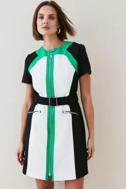 Wholesale 🔥 Karen Millen Compact Stretch Biker Colour Block Mini 👗 Dress - multi ✨ -Occasionwear Popular Store bkk05553 multi xl 4