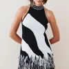 Best reviews of 😍 Karen Millen Feather Hem Mono Print Knit Mini 👗 Dress 🔔 -Occasionwear Popular Store bkk05563 mono xl