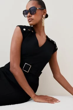 Hot Sale 💯 Karen Millen Structured Crepe Belted Forever Midi 👗 Dress 👍 -Occasionwear Popular Store bkk05569 black xl 1