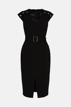 Hot Sale 💯 Karen Millen Structured Crepe Belted Forever Midi 👗 Dress 👍 -Occasionwear Popular Store bkk05569 black xl 3