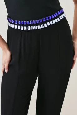 Coupon ⌛ Karen Millen Jewelled Detail Split Hem Woven Trouser - black 😉 -Occasionwear Popular Store bkk05578 black xl 2