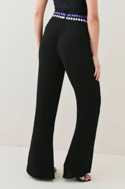 Coupon ⌛ Karen Millen Jewelled Detail Split Hem Woven Trouser - black 😉 -Occasionwear Popular Store bkk05578 black xl 4
