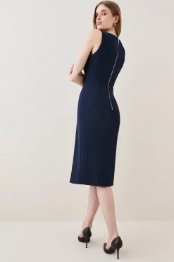 Best Sale ✨ Karen Millen Structured Crepe Strap Midi Tailored 👗 Dress 🥰 -Occasionwear Popular Store bkk05596 navy xl 2