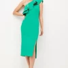 Cheap 🔥 Karen Millen Petite Structured Crepe Ruffle Midi 👗 Dress - green 🎉 -Occasionwear Popular Store bkk05597 green xl