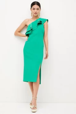 Cheap 🔥 Karen Millen Petite Structured Crepe Ruffle Midi 👗 Dress - green 🎉