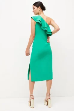 Cheap 🔥 Karen Millen Petite Structured Crepe Ruffle Midi 👗 Dress - green 🎉 -Occasionwear Popular Store bkk05597 green xl 2