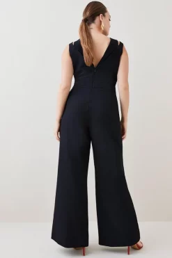 Wholesale ❤️ Karen Millen Plus Size Structured Crepe Cut Out Jumpsuit - black 🧨 10 Wholesale ❤️ Karen Millen Plus Size Structured Crepe Cut Out Jumpsuit - black 🧨 -Occasionwear Popular Store bkk05598 black xl 2