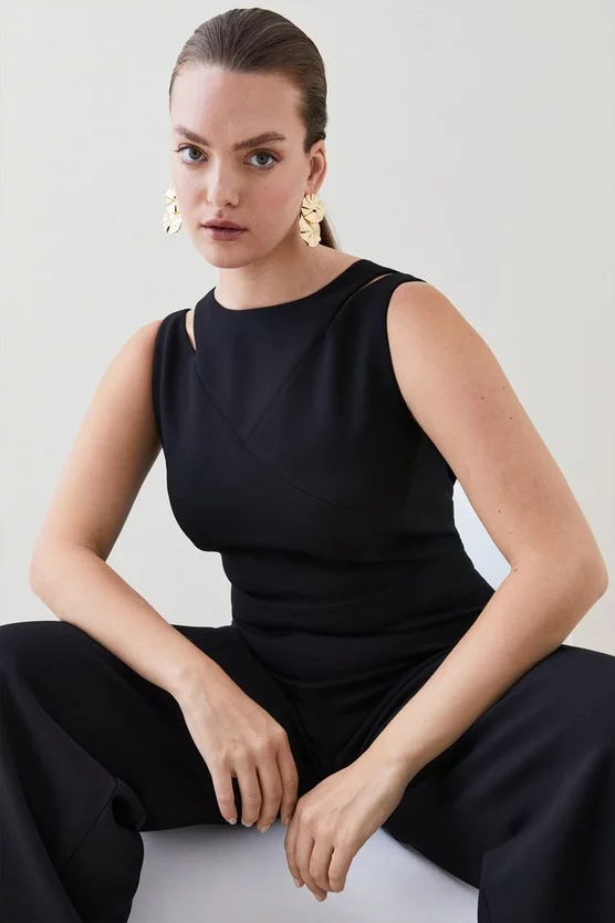 Wholesale ❤️ Karen Millen Plus Size Structured Crepe Cut Out Jumpsuit - black 🧨 7 Wholesale ❤️ Karen Millen Plus Size Structured Crepe Cut Out Jumpsuit - black 🧨 - Image 5