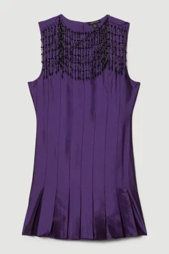 Budget 😀 Karen Millen Taffeta Pleated Hanging Crystal Mini 👗 Dress - indigo ❤️ -Occasionwear Popular Store bkk05601 indigo xl 3