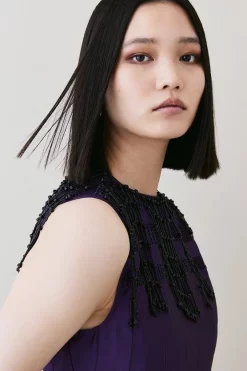 Budget 😀 Karen Millen Taffeta Pleated Hanging Crystal Mini 👗 Dress - indigo ❤️ -Occasionwear Popular Store bkk05601 indigo xl 4