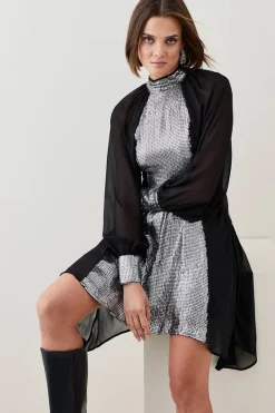 Buy ✔️ Karen Millen Sequin Panelled Georgette Woven Mini 👗 Dress - black ⭐ -Occasionwear Popular Store bkk05608 black xl 2