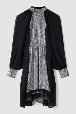 Buy ✔️ Karen Millen Sequin Panelled Georgette Woven Mini 👗 Dress - black ⭐ -Occasionwear Popular Store bkk05608 black xl 3