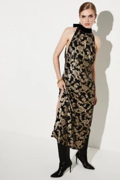 Deals 🤩 Karen Millen Sequinned Jacquard Halterneck Midi 👗 Dress - black 🧨 -Occasionwear Popular Store bkk05655 black xl 3