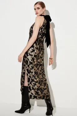 Deals 🤩 Karen Millen Sequinned Jacquard Halterneck Midi 👗 Dress - black 🧨 -Occasionwear Popular Store bkk05655 black xl 6