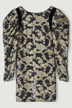 Top 10 🤩 Karen Millen Sequinned Jacquard Batwing Mini 👗 Dress - black 🔔 -Occasionwear Popular Store bkk05656 black xl 3