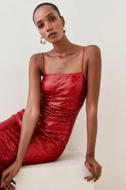 New ✨ Karen Millen All Over Sequin Strappy Maxi 👗 Dress 😉 -Occasionwear Popular Store bkk05673 red xl 2