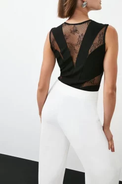 Best Pirce 🛒 Karen Millen Lace Front Diamante Detail Body - black 🛒 -Occasionwear Popular Store bkk05674 black xl 2