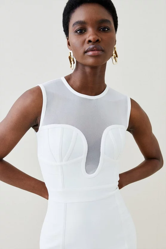 Cheapest ๐งจ Karen Millen Corset Bandage Mesh Detail Midi ๐ Dress - cream โจ 4 Cheapest ๐งจ Karen Millen Corset Bandage Mesh Detail Midi ๐ Dress - cream โจ - Image 2