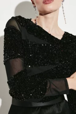 New 😍 Karen Millen All Over Sequin Jersey Mesh Top 👍 -Occasionwear Popular Store bkk05689 black xl 4