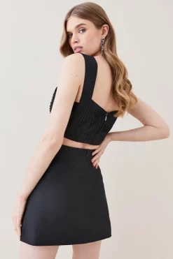 Flash Sale 💯 Karen Millen Taffeta Crystal Embellished Pencil 👗 Skirt - black 👍 -Occasionwear Popular Store bkk05697 black xl 2