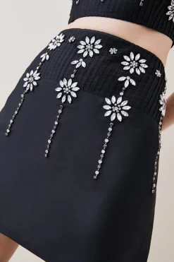 Flash Sale 💯 Karen Millen Taffeta Crystal Embellished Pencil 👗 Skirt - black 👍 -Occasionwear Popular Store bkk05697 black xl 4