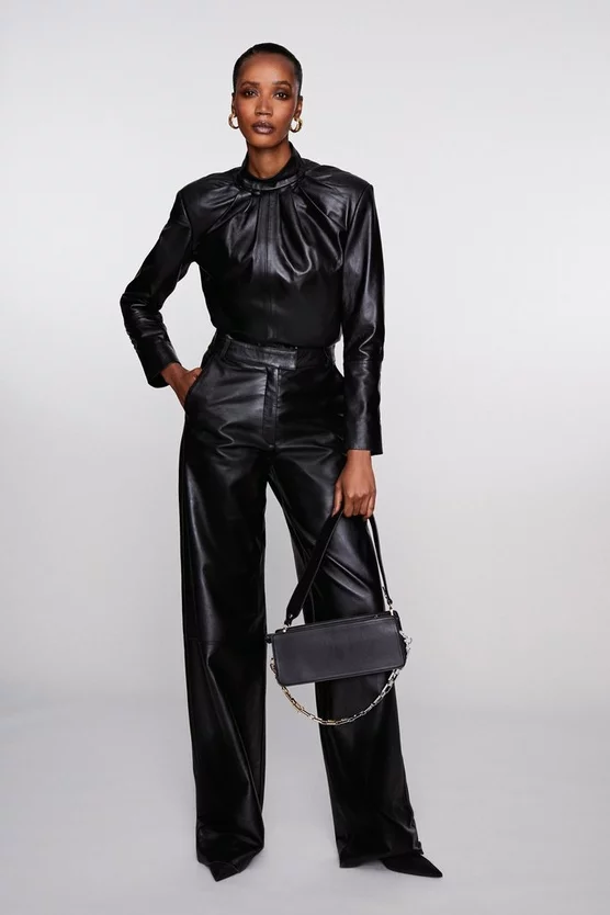 Budget 👏 Karen Millen Leather Strong Shoulder Long Sleeved Top ✨ 4 Budget 👏 Karen Millen Leather Strong Shoulder Long Sleeved Top ✨ - Image 2