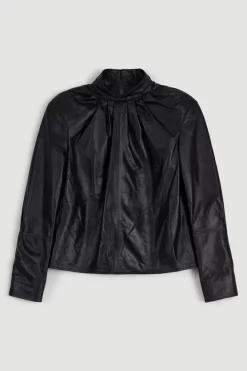 Budget 👏 Karen Millen Leather Strong Shoulder Long Sleeved Top ✨ 13 Budget 👏 Karen Millen Leather Strong Shoulder Long Sleeved Top ✨ -Occasionwear Popular Store bkk05709 black xl 3