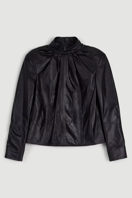 Budget 👏 Karen Millen Leather Strong Shoulder Long Sleeved Top ✨ 6 Budget 👏 Karen Millen Leather Strong Shoulder Long Sleeved Top ✨ - Image 4