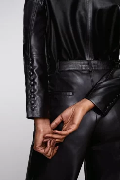 Budget 👏 Karen Millen Leather Strong Shoulder Long Sleeved Top ✨ 14 Budget 👏 Karen Millen Leather Strong Shoulder Long Sleeved Top ✨ -Occasionwear Popular Store bkk05709 black xl 4