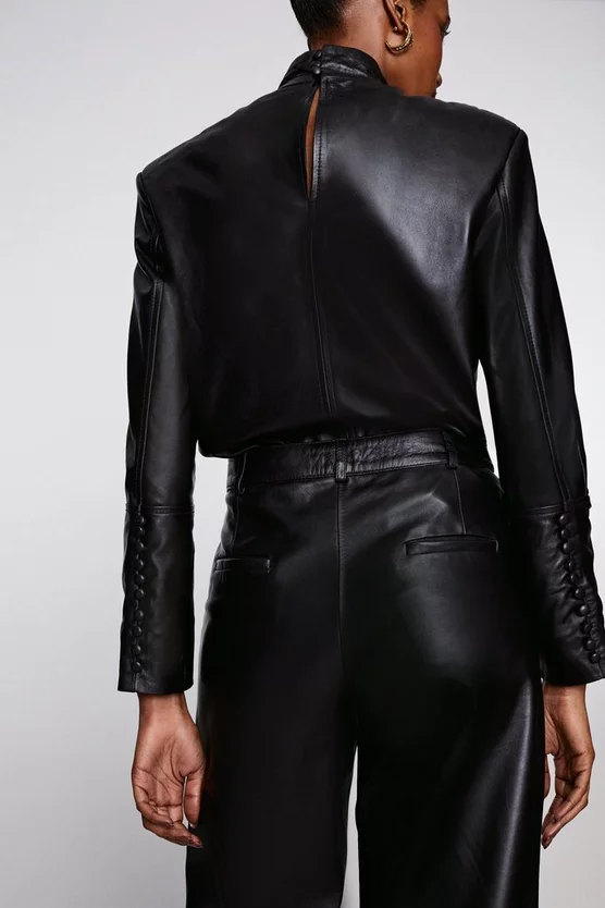 Budget 👏 Karen Millen Leather Strong Shoulder Long Sleeved Top ✨ 8 Budget 👏 Karen Millen Leather Strong Shoulder Long Sleeved Top ✨ - Image 6