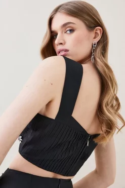 Hot Sale 👍 Karen Millen Taffeta Crystal Embellished Corseted Top - black 😍 -Occasionwear Popular Store bkk05710 black xl 2