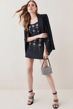 Hot Sale 👍 Karen Millen Taffeta Crystal Embellished Corseted Top - black 😍 -Occasionwear Popular Store bkk05710 black xl 4