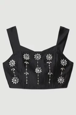 Hot Sale 👍 Karen Millen Taffeta Crystal Embellished Corseted Top - black 😍 -Occasionwear Popular Store bkk05710 black xl 5