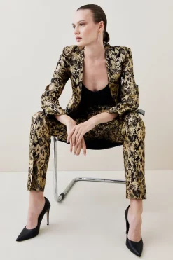 Cheapest 🔥 Karen Millen Metallic Snake Print Collarless Tailored Single Breasted Jacket - gold ⭐ -Occasionwear Popular Store bkk05715 gold xl 4