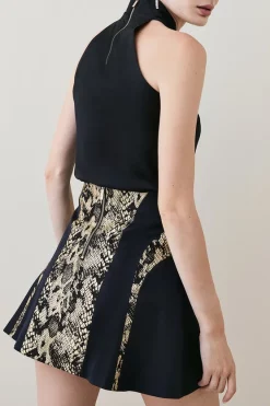 Buy ❤️ Karen Millen Metallic Snake Print Contrast Flippy Mini 👗 Skirt - black ✔️ -Occasionwear Popular Store bkk05718 black xl 4
